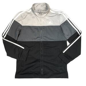 Adidas Track Jacket Tricot Colorblock Striped Black Grey White Full Zip‎ Youth L
